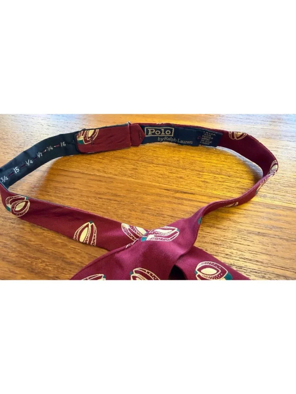 Vintage Polo By Ralph Lauren Mens Adjustable Bow Tie Burgundy Geometric Silk USA